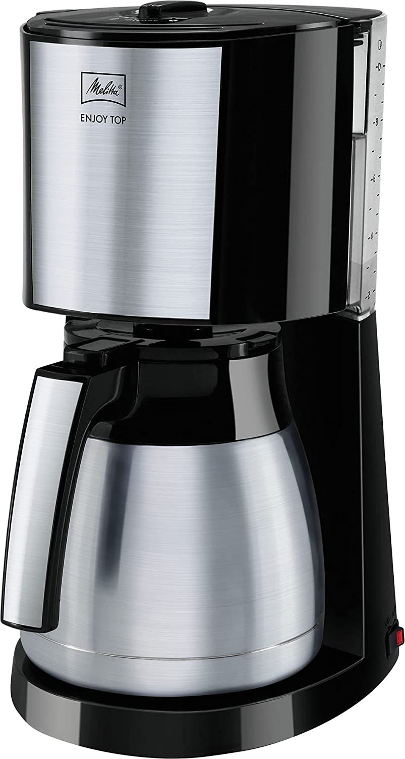 Melitta 1017-04 Enjoy Top Filter Coffee Machine with Glass Pot and Patented Aroma Selector, Automatic End Shut-Off, Stainless Steel, 1.2 Litres, Black