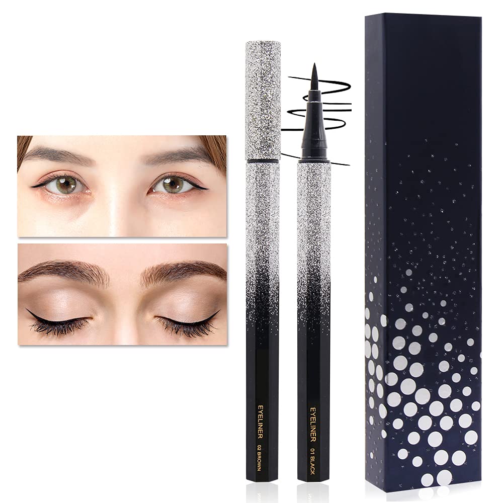 KUIRUNRX Waterproof Eyeliner, Eyeliner, Black Liquid Eyeliner, Precision Miniature, Quick Drying, Durable Eyeliner, Black and Brown