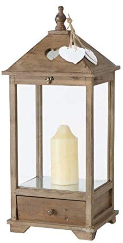 Annastore Wooden Lanterns with Heart Pendants Height 48 cm + 71 cm - Wooden Lantern - Garden Lantern - Wooden Lantern