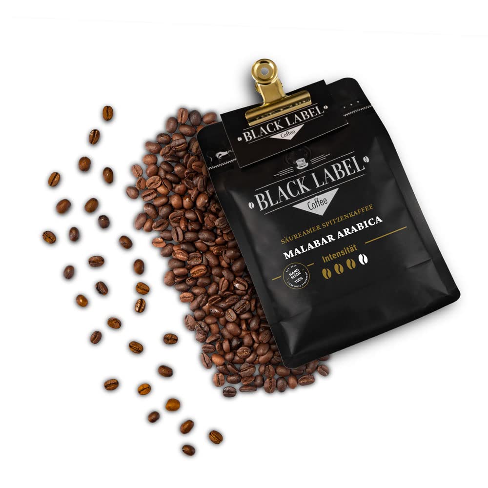 Black Label Coffee® Coffee Beans 330 G Extremely Low Acid Malabar Arabica, Chocolate, Rich Crema, Mild, Fresh & Slow Roasted, Specialty Coffee, Whole Espresso Bean for Fully Automatic and Portatiler