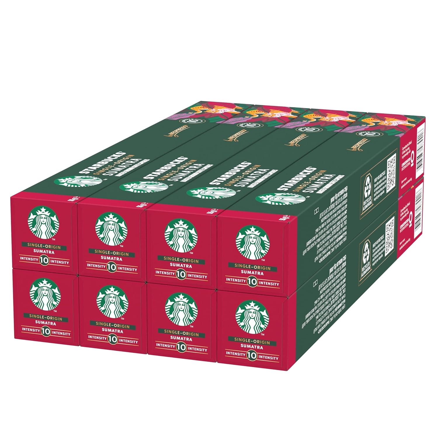 STARBUCKS Single-Origin Sumatra by Nespresso Dark Roast Coffee Capsules 8 x 10 (80 Capsules)
