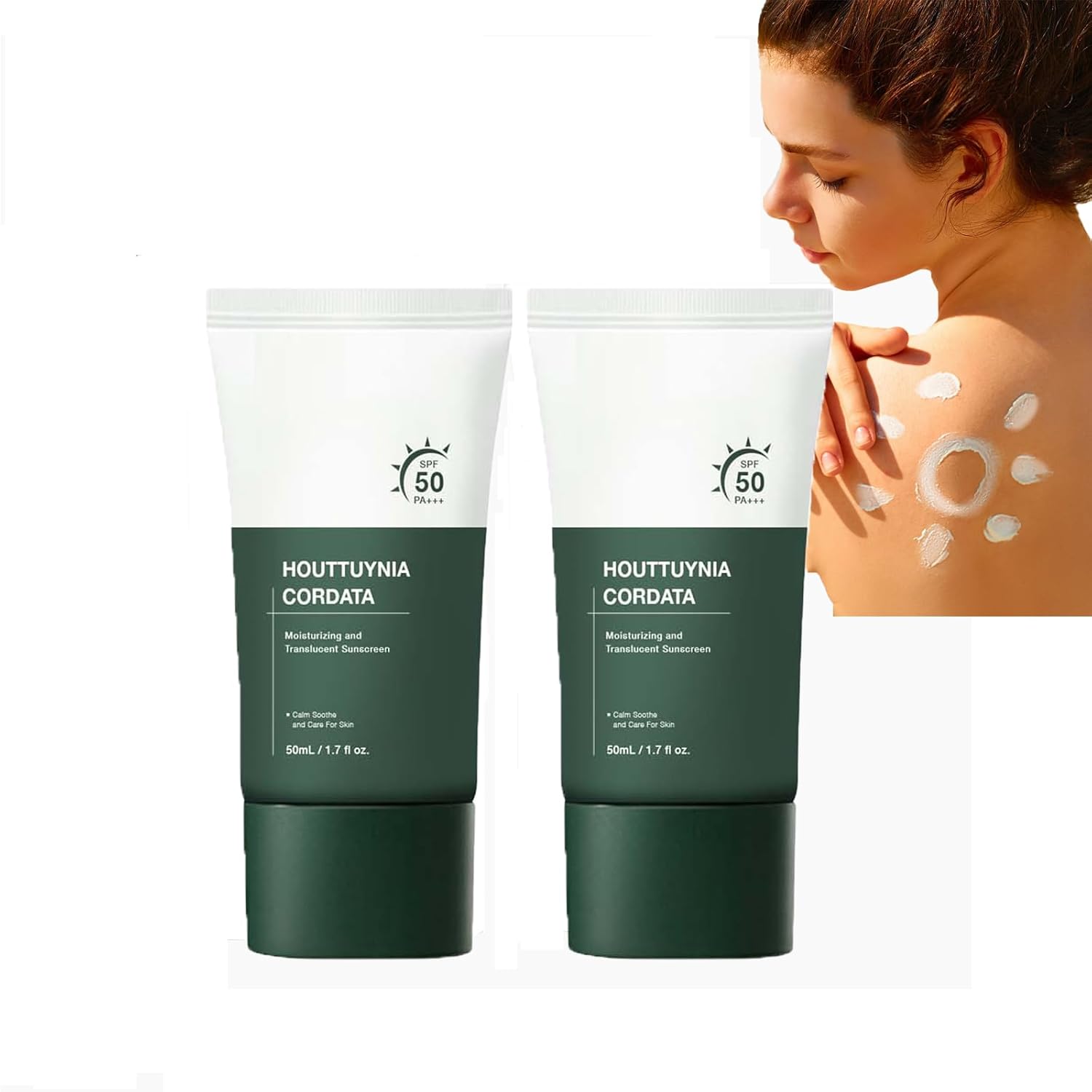 2 x Houttuynia Sunscreen, Oil Control Face Sun Gel Cream SPF 50, Sensitive Skin, Instant & Highly Effective UVA & UVB Protection, Dermatological Sun Protection for Dry