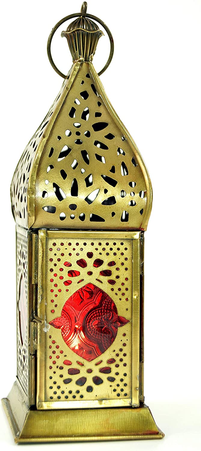 Guru-Shop GURU SHOP Oriental Metal / Glass Lantern in Moroccan Design, Red 21 x 7 x 7 cm