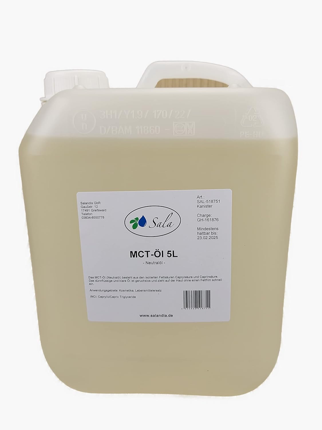 Sala MCT Oil Neutral Oil Ph. Eur. Conv. (5 L Canister)