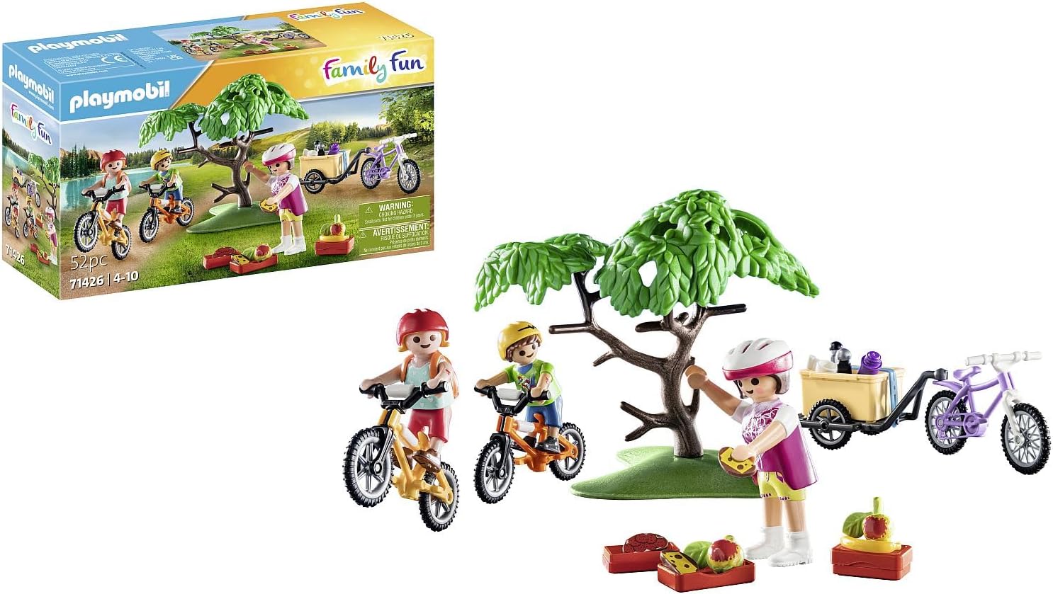 PLAYMOBIL Family Fun 71426 Mountain Bike Tour, Camping, Fun Bicycle Trip with the Family, with Three Bikes, Helmets and a Backpack Full of Proviances, Toy for Children from 4 Years