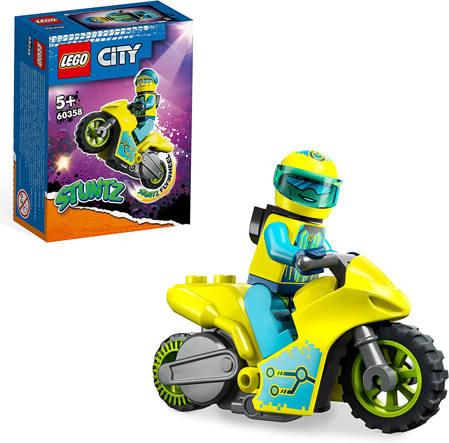 LEGO 60358 City Stuntz Cyber Stunt Bike, Flywheel Operated Toy Motorcycle for Exciting Jumps and Tricks, Small Gift for Kids or Expansion Set