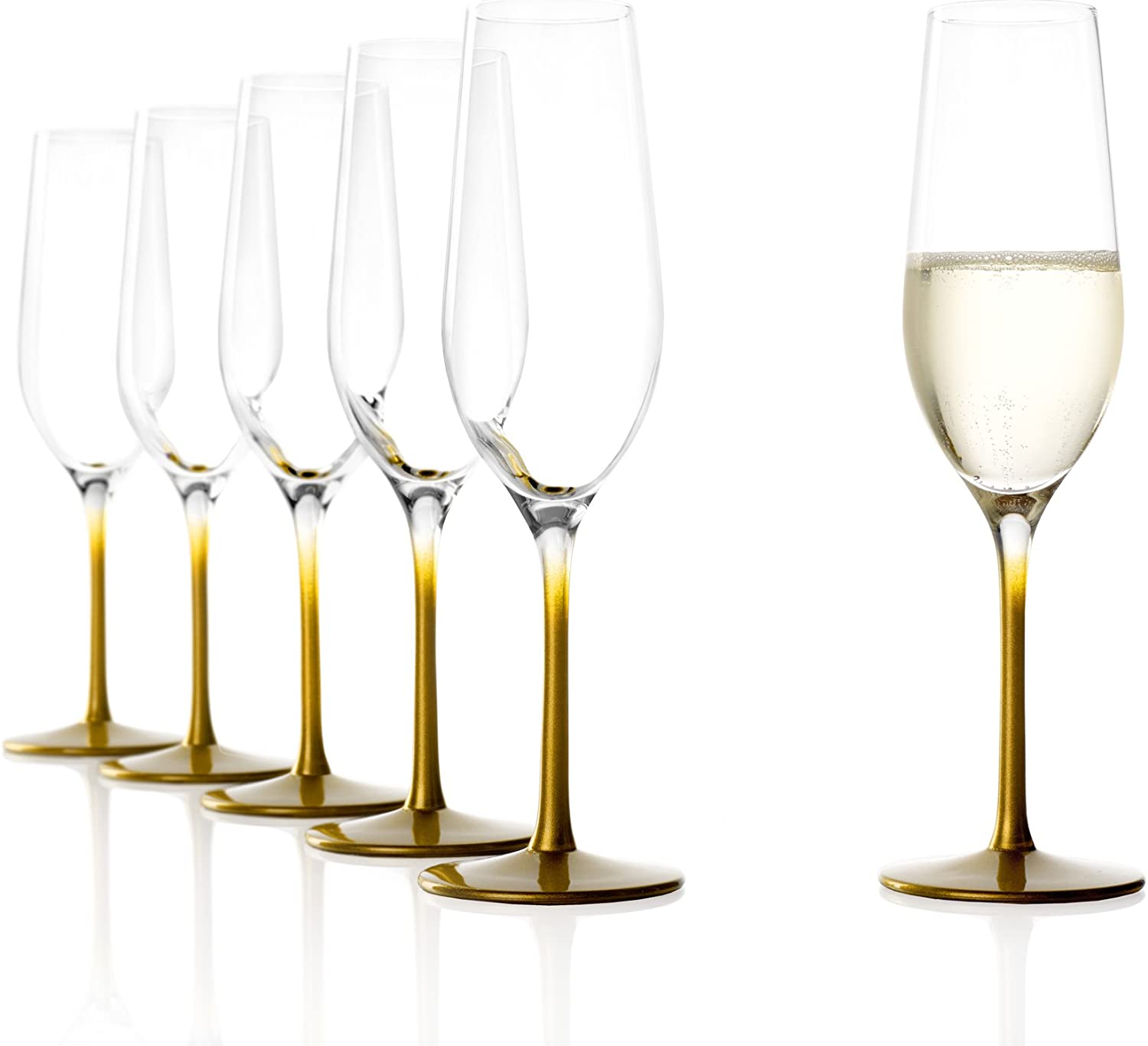 STÖLZLE LAUSITZ Event Champagne Glasses 195 ml in Gold I Set of 6 Crystal Glass I Champagne Flutes Dishwasher Safe I Champagne Flutes Pack of 6 Shatterproof I Like Mouth-Blown I Highest Quality