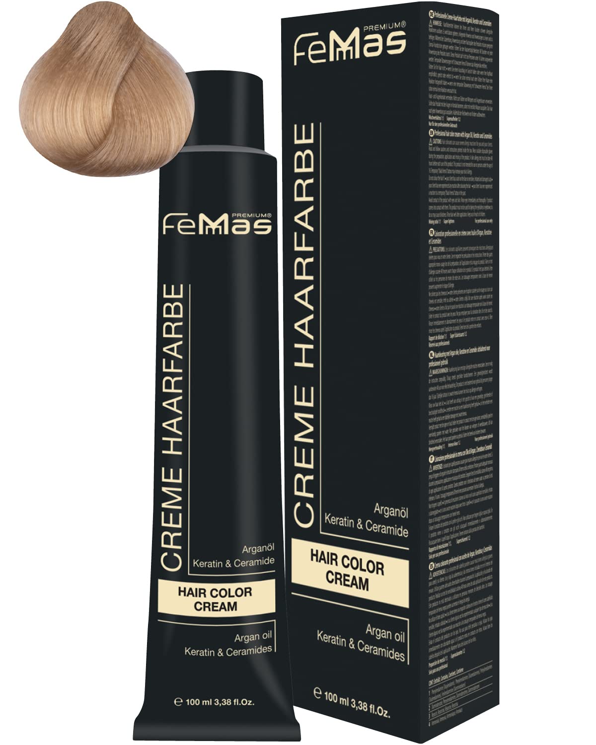 Femmas Hair Colour Cream, 100 ml Hair Colour with Argan Oil, Keratin & Ceramide (Light Blonde Gold 10.3), ‎light 10.3