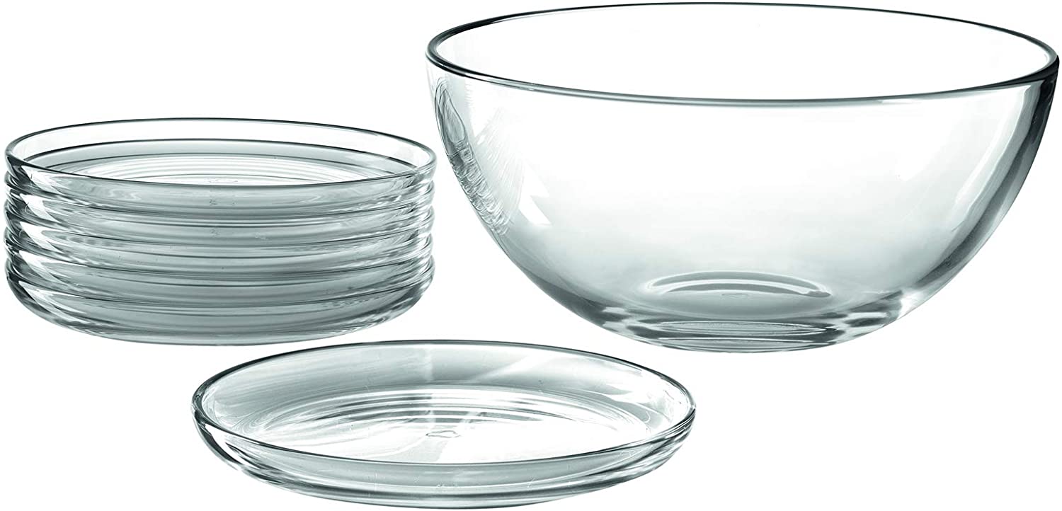 LEONARDO HOME Cucina 066331 Bowl Set, Dishwasher-Safe Glass Plate and Salad Bowl, Diameter 180 mm and Diameter 255 mm, 5 Pieces