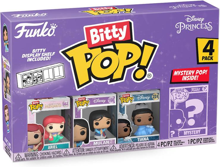 Funko Bitty Pop! Disney Princess - Ariel, Mulan, Tiana and a Surprise Mini Figure - 0.9 Inch (2.2 cm) Collectible Stackable Display Shelf Included - Gift Idea Party Bag Stocking
