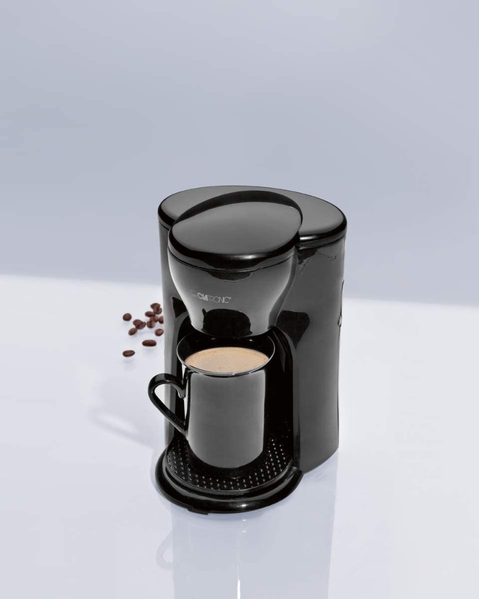 Clatronic KA 3356 1 Cup Coffee Machine Space Saving Design (Ideal for Travelling) Permanent Nylon Filter Automatic Shut-Off Includes Ceramic Cup Black