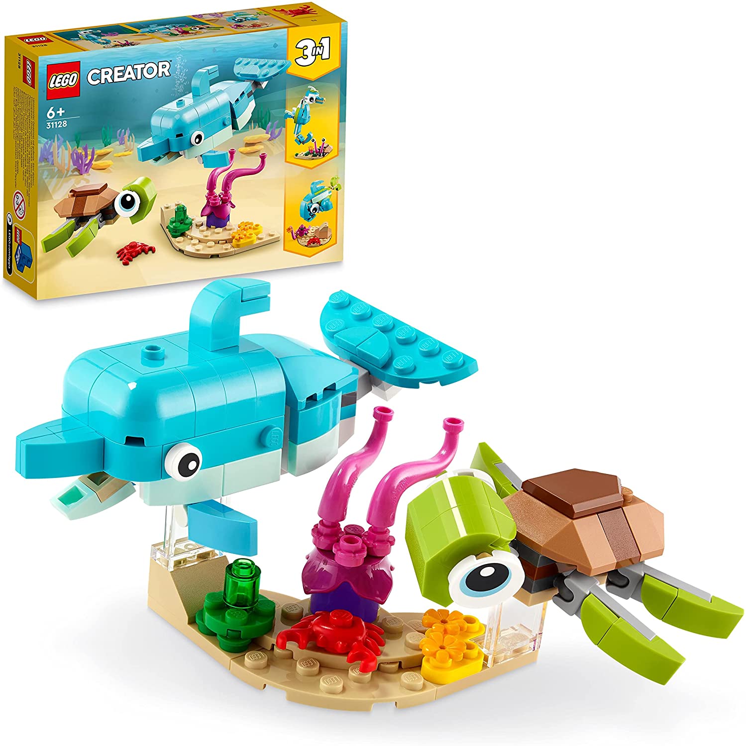 LEGO 31128 Creator 3 in 1 Dolphin and Turtle Seahorse Fish Figures Sea Crea