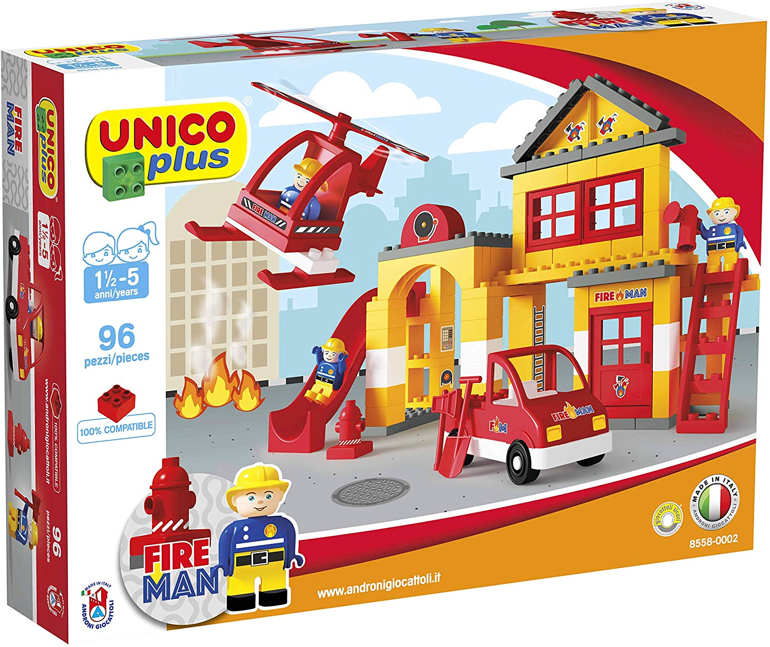 Unico Plus Fire Station Building Blocks Helicopter Fire Engine