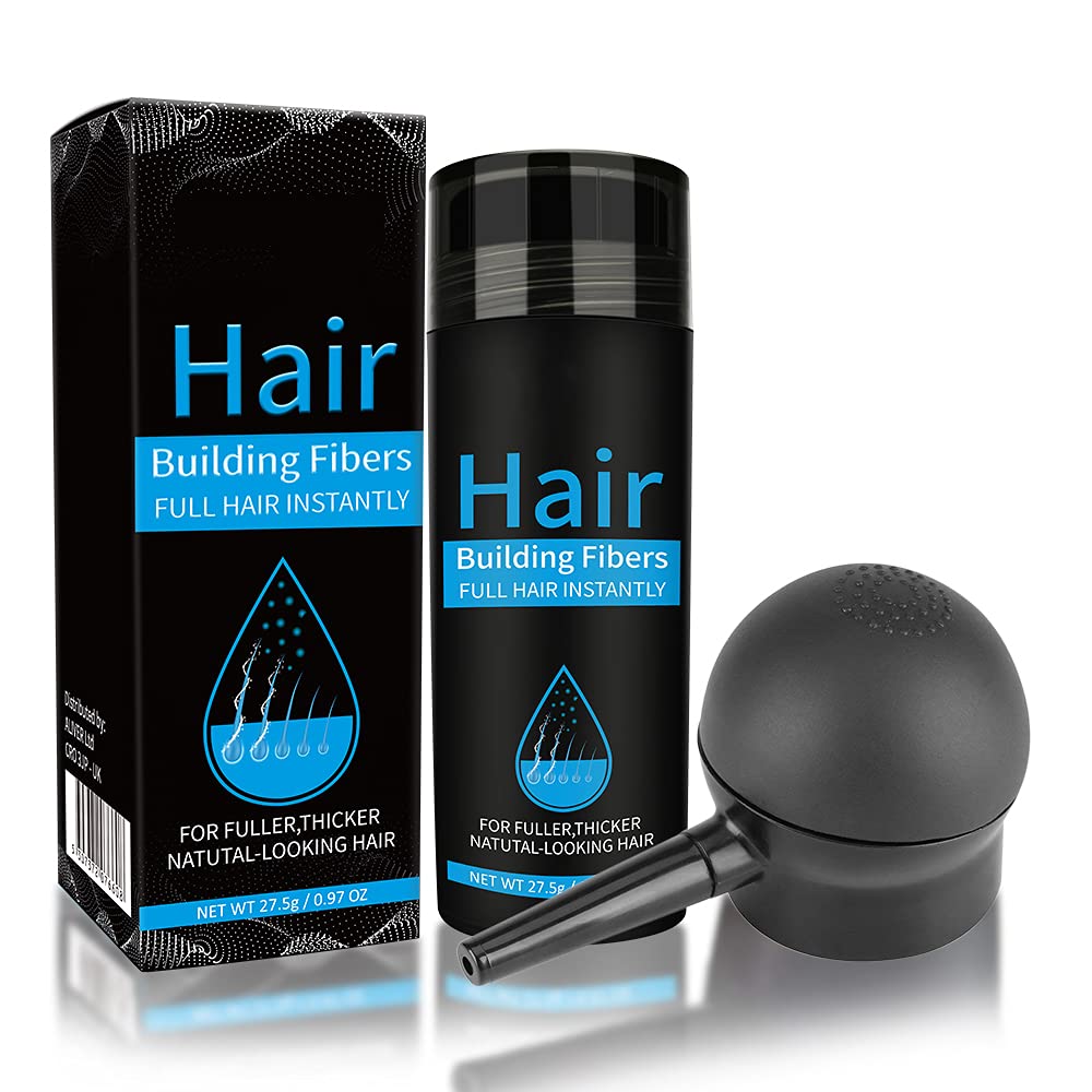 IFUDOIT Hair Fibres Black with Applicator, Keratin Hair Building Fibres Completely Conceals Hair Loss in 30 Seconds Hair Volume Powder for Men and Women for Bald Areas and Thin Hair