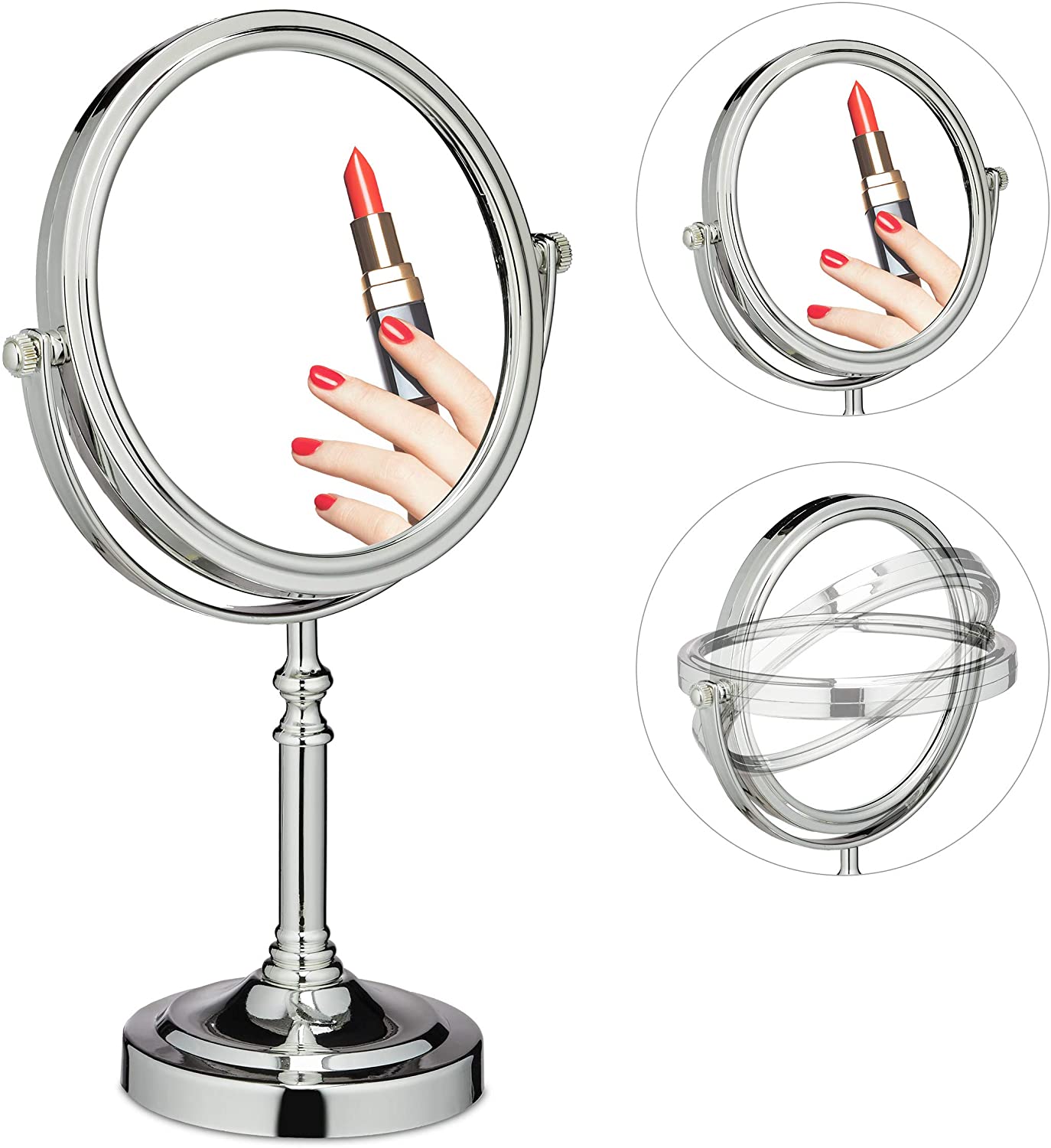 Relaxdays Cosmetic Mirror, Magnification, 360° Rotation, Bathroom And Dress