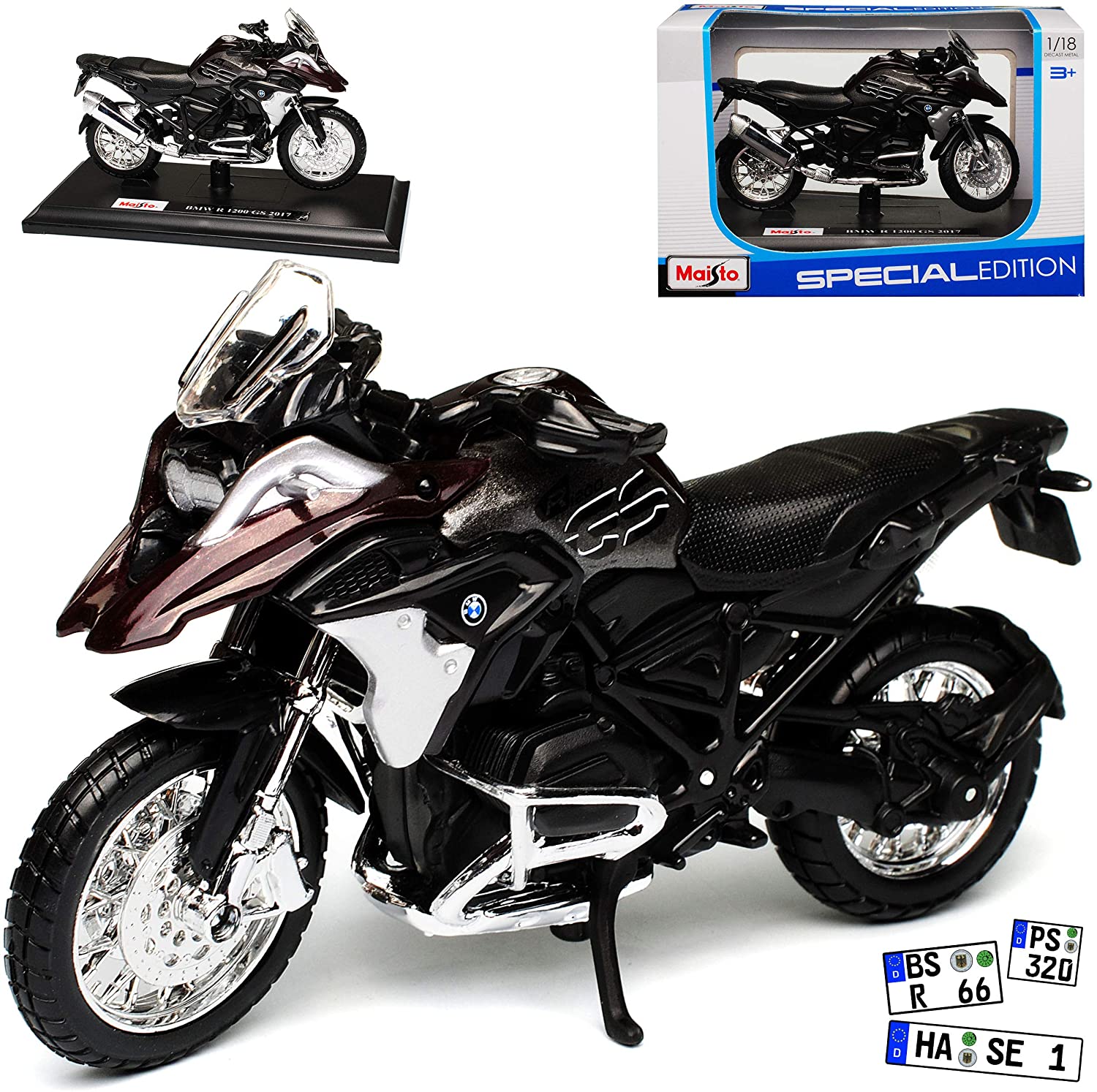 MAlSTO B-M-W R1200 Gs Dark Red 2017 With 1/18 Base Maisto Model Motorcycle With Or