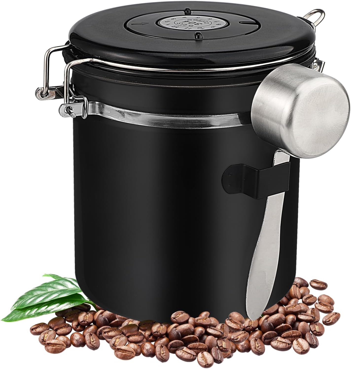Coffee Bean Container (1.5 L), Airtight, Stainless Steel Coffee Jar, Keeps Food Fresh, Suitable for Storing Coffee Beans, Spices, Tea and Nuts (Black)