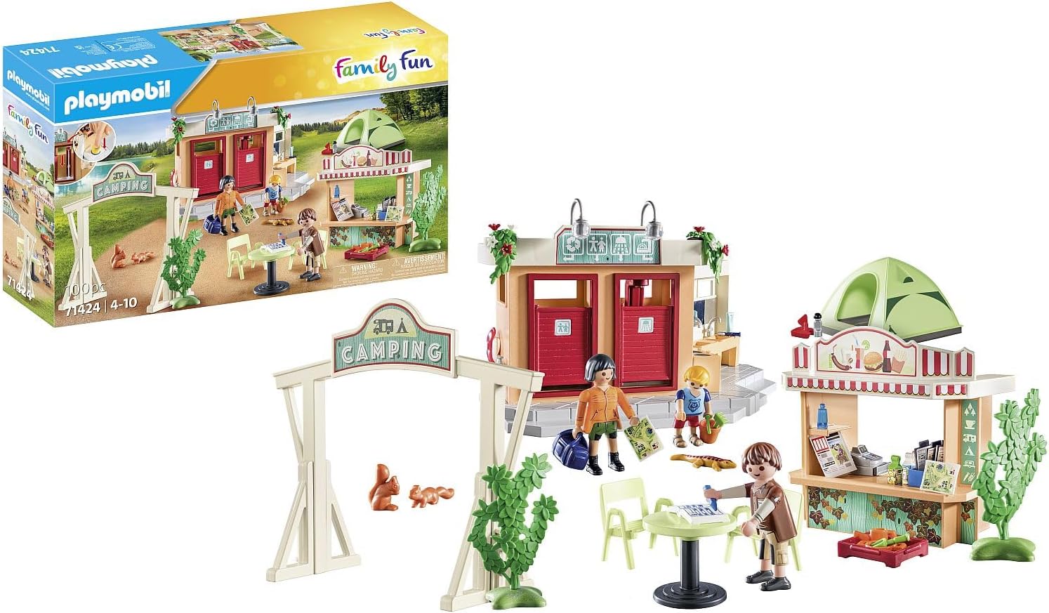 Playmobil Family Fun 71424 Campsite, Camping, Holiday in Nature with Tent, Kitchen and Sanitary Building, Exciting Camping Adventure With The Family, Toy for Children from 4 Years