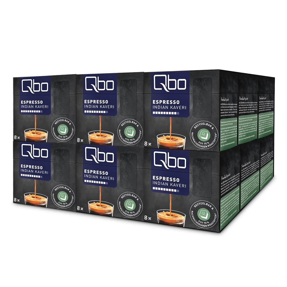 Tchibo Qbo Storage Box Espresso Indian Kaveri Premium Coffee capsules, 144 pieces – 18x 8 capsules (coffee, full-bodied, peppery and dark), sustainable & made from 70% renewable raw materials