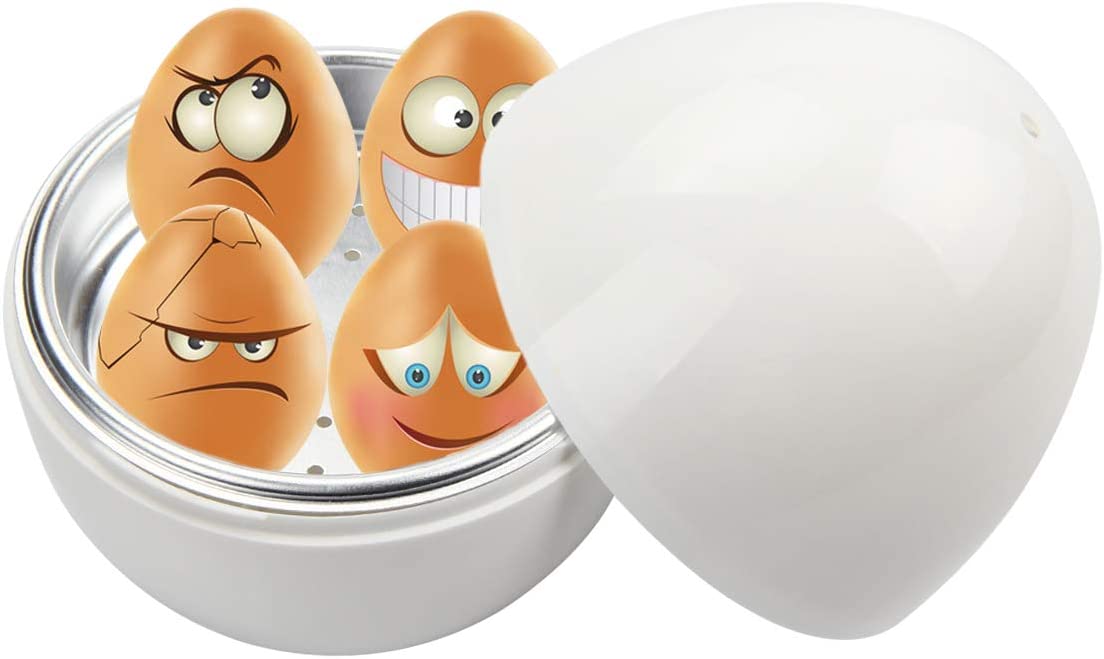 Kitchnexus Microwave Egg Boiler - White Egg Shaped - Holds up to 4 Eggs