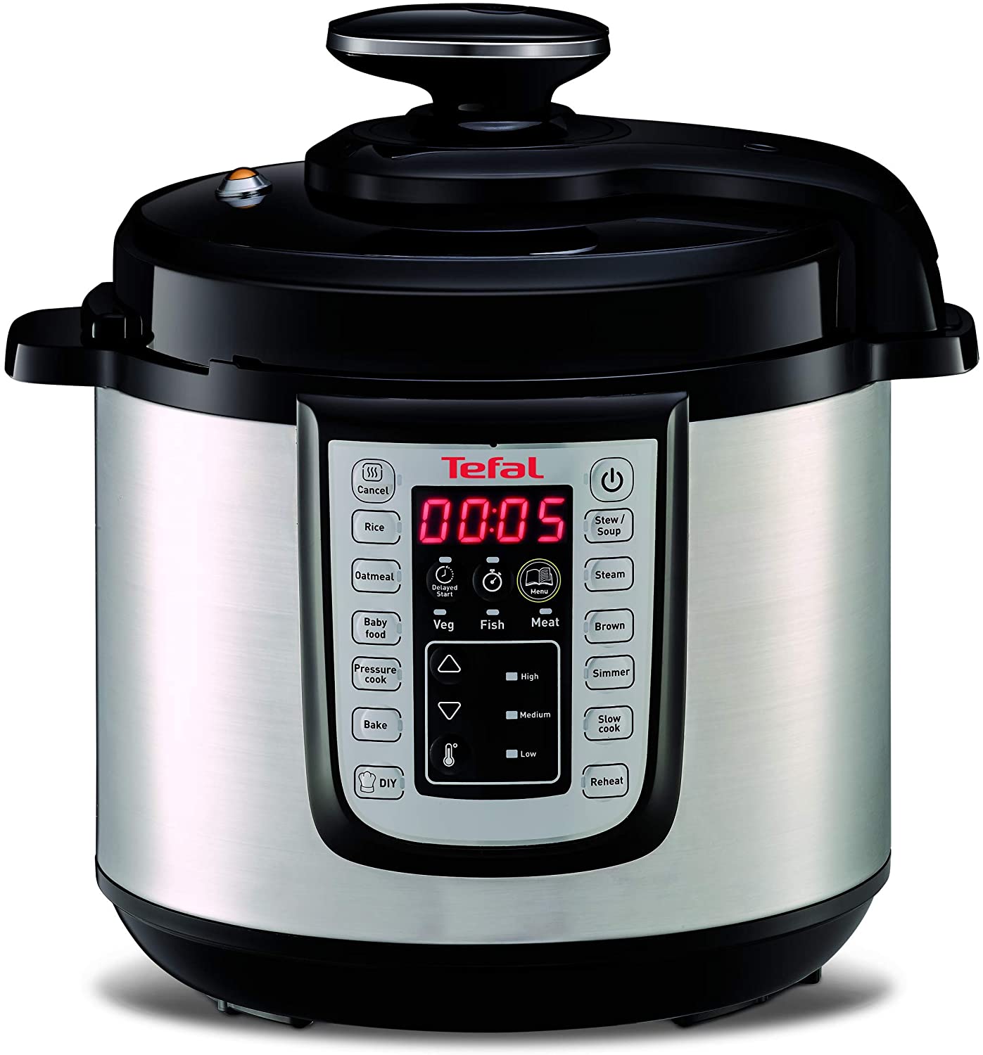 Tefal CY505E30 Fast & Delicious Multicooker Electric Pressure Cooker, 1200 W, 25 Automatic Programmes, Manual Mode, Includes Recipe, Steamer, 6 L, Metal