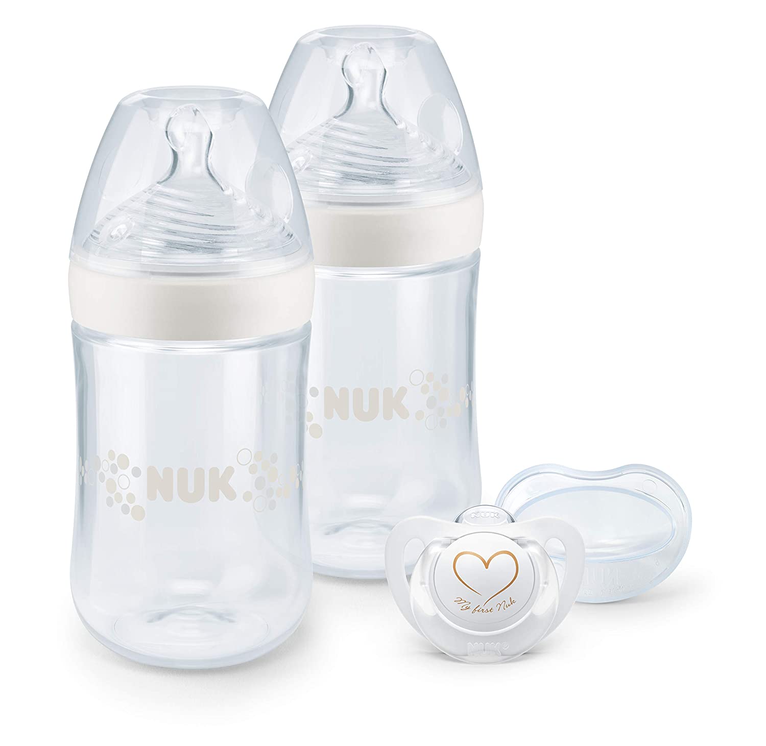 Nuk - 10225143 - Nature Sense 2 baby bottles + 1 pacifier, white, 260 ml