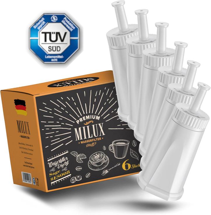 MILUX® Sage Water Filter Set of 6 [TÜV Certified] - For Sage Barista Pro/Touch/Express/Oracle/and Many More - Replaces SES008 / SES810 / SES875 / SES880 / SES920 / SES980 / SES990