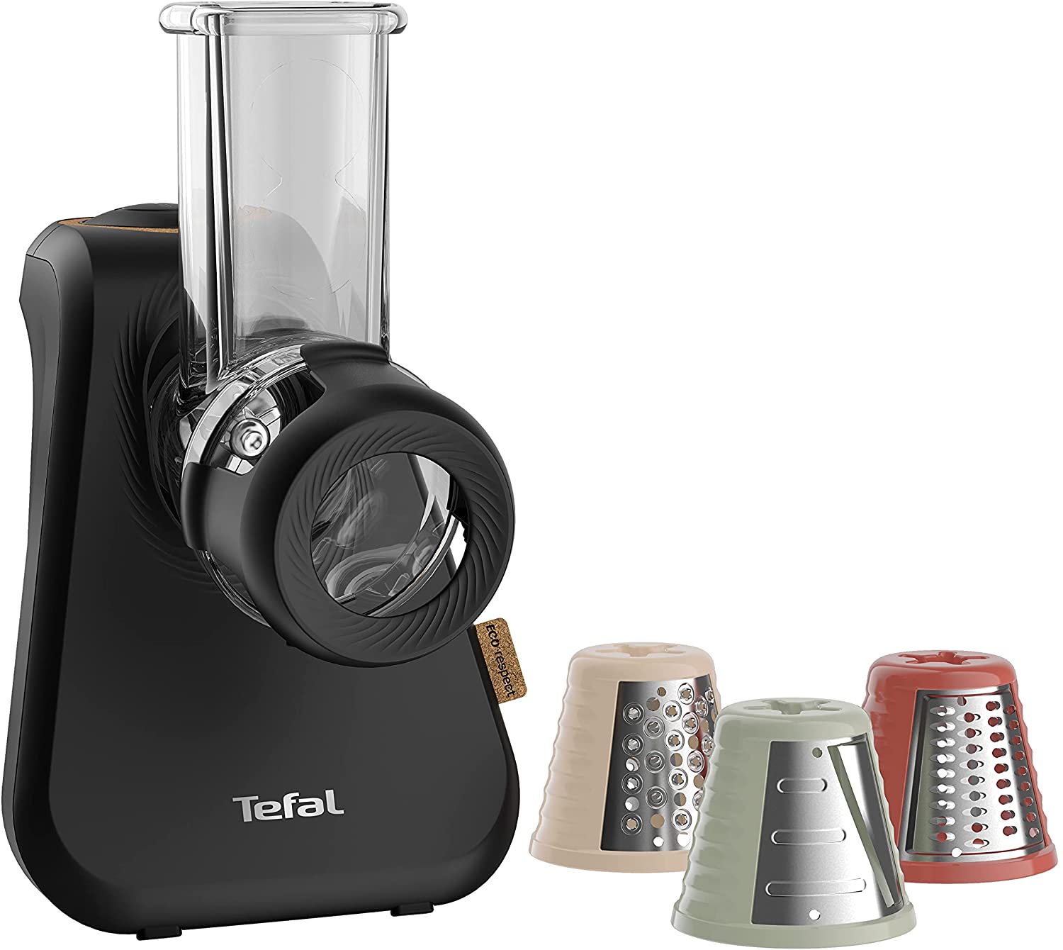 Tefal MB77EN Eco Respect Grater | 200W Motor | 3 Different Cone Attachments | Eco Design | 9% Recycled Plastic | Black