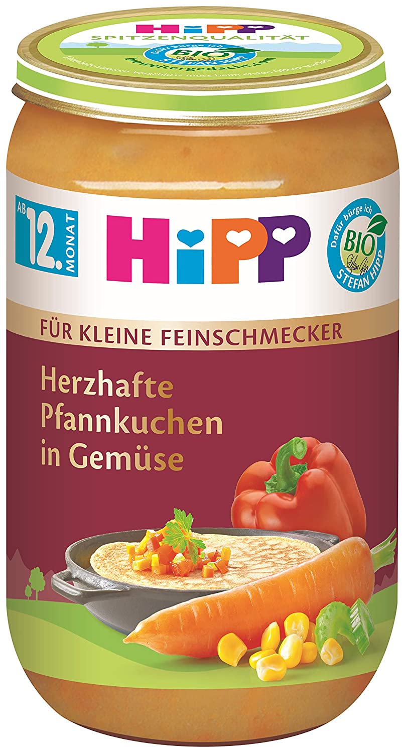 HiPP Bio Für kleine Feinschmecker Menüs Herzhafte Pfannkuchen in Gemüse, 6er Pack (6 x 250 g)