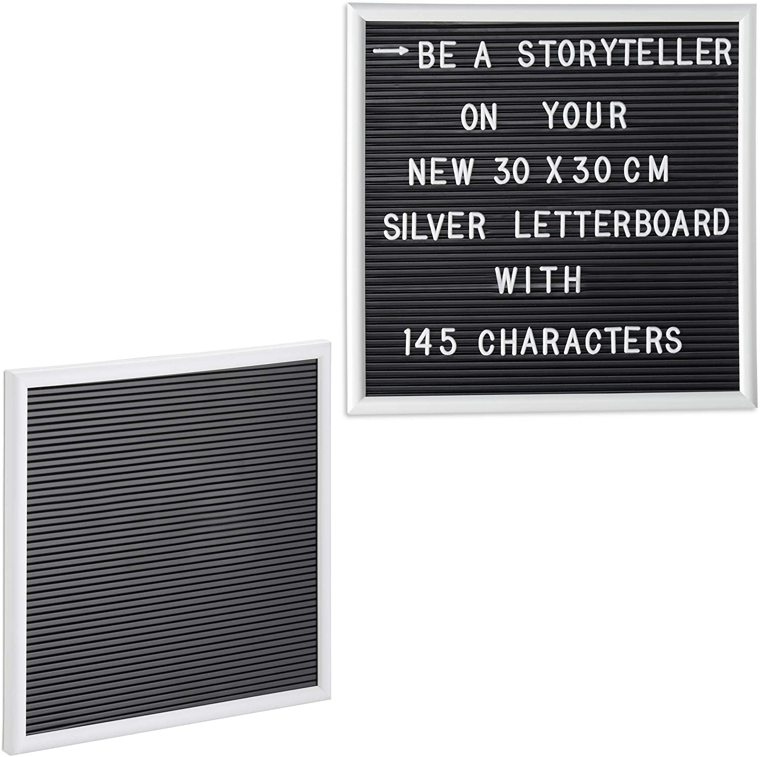 Relaxdays 2 x Letter Board, 145 Letters, Numbers, Special Characters, 30 x 30 cm, Letter Board for Sticking, Plastic, White