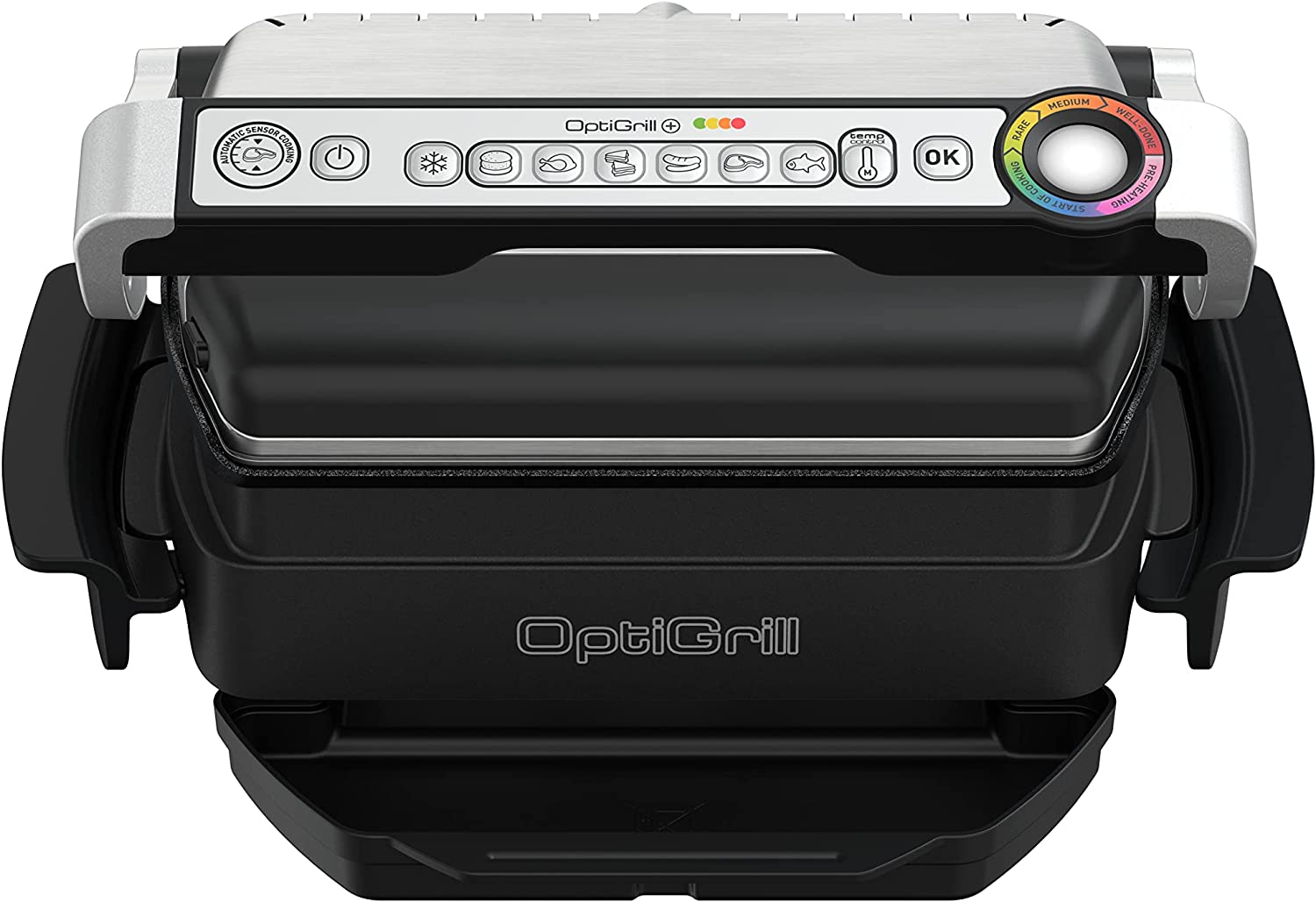 Tefal GC714D OptiGrill+ Contact Grill with Baking Tray, 2000 Watt, 6 Preset Programmes, Defrost Function, 4 Adjustable Temperature Levels, Auto-Off Function, Removable Grill Plates, Silver