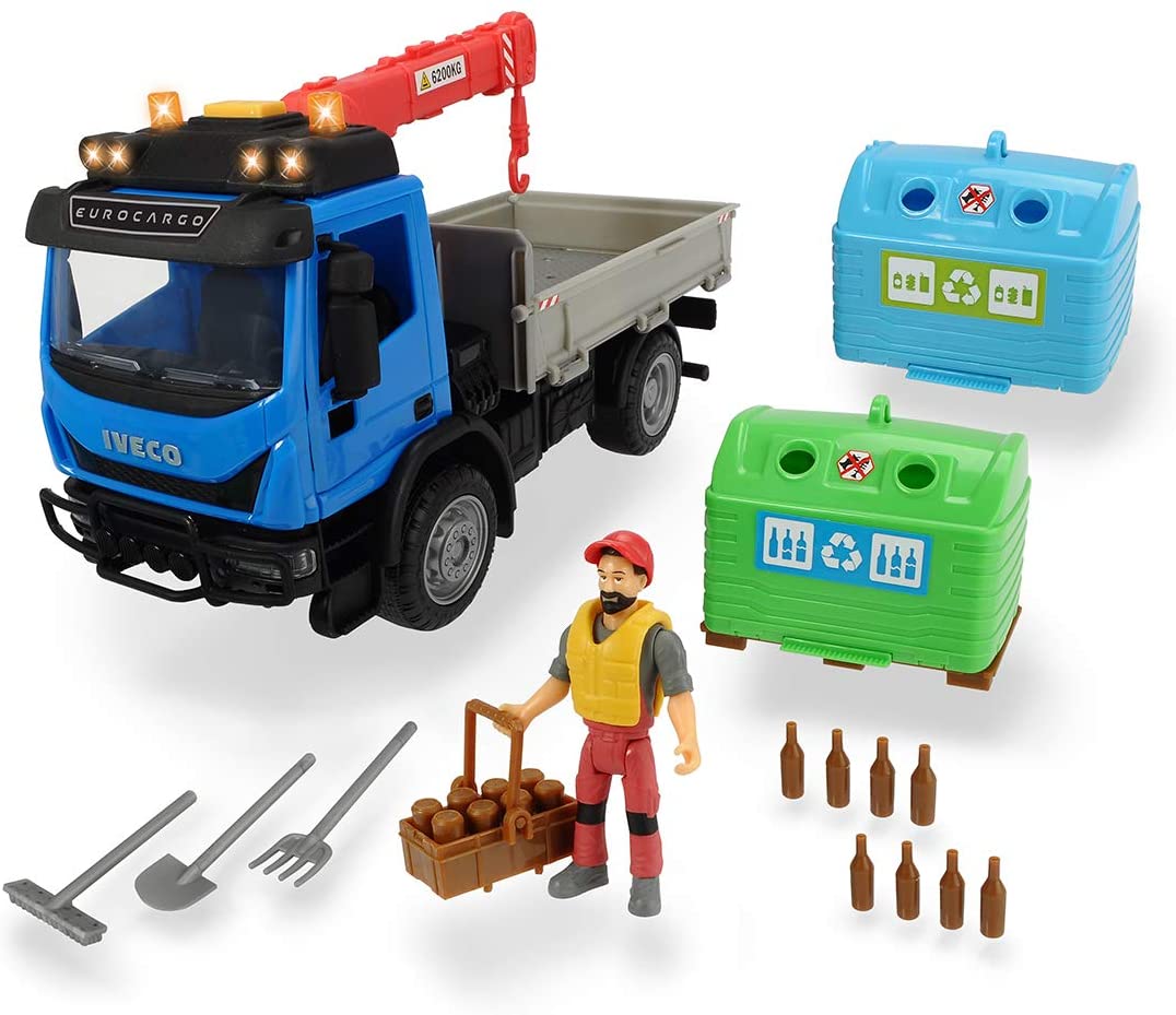 Dickie Toys Playlife Recycling Container Set, Crane Vehicle Iveco Eurocargo