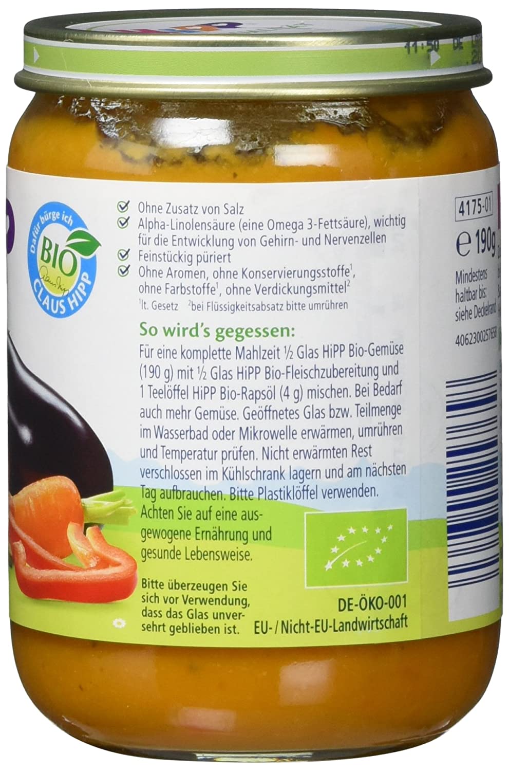 HiPP Mediterranes Gemüse mit Auberginen, 6er Pack (6 x 190 g)