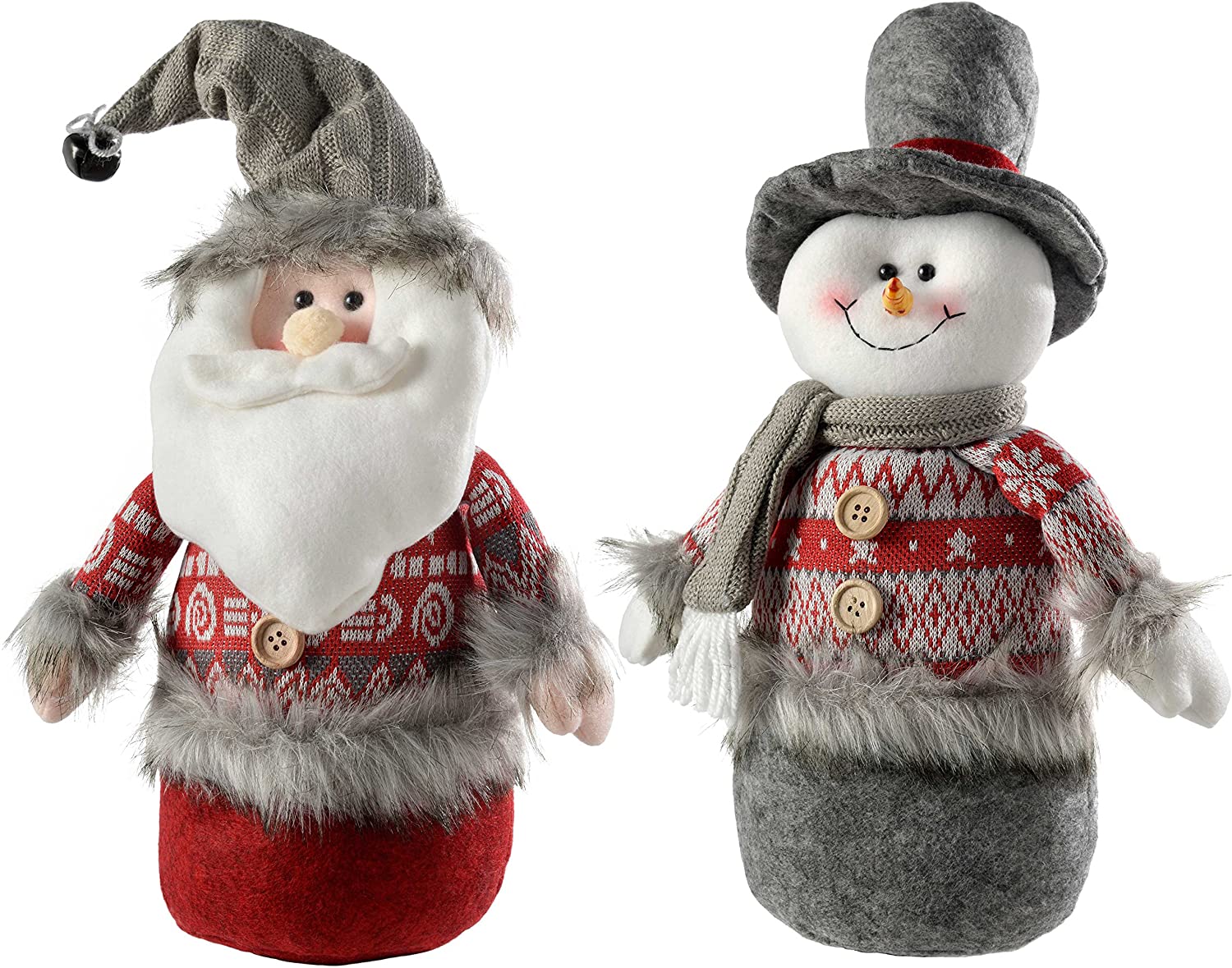 WeRChristmas 25 cm Santa Snowman Christmas Table Decorations – Grey/Red (Pack of 2)