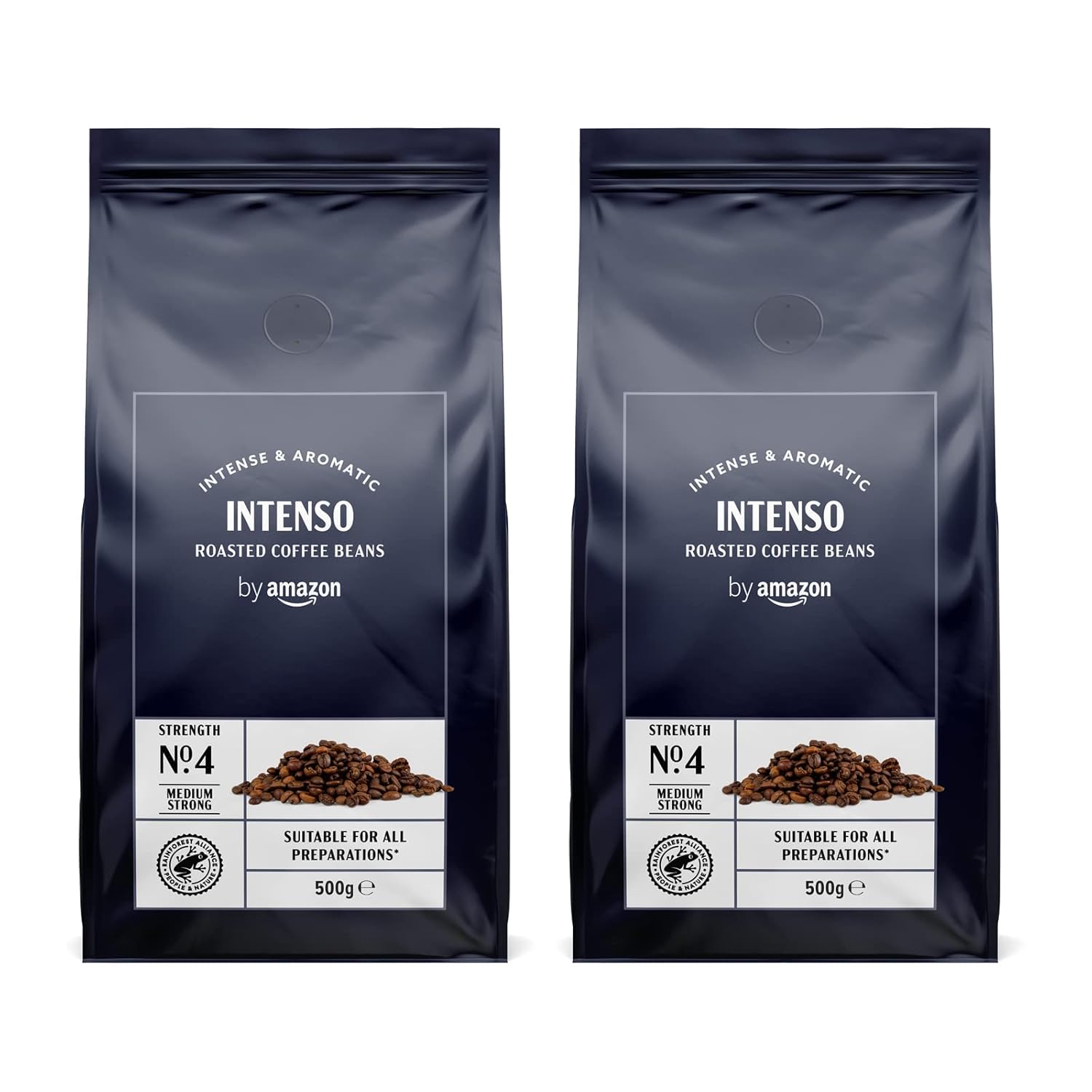 by Amazon Intenso Roasted Coffee Whole Beans, 1kg (2 Packs of 500g), Rainforest Alliance Certification