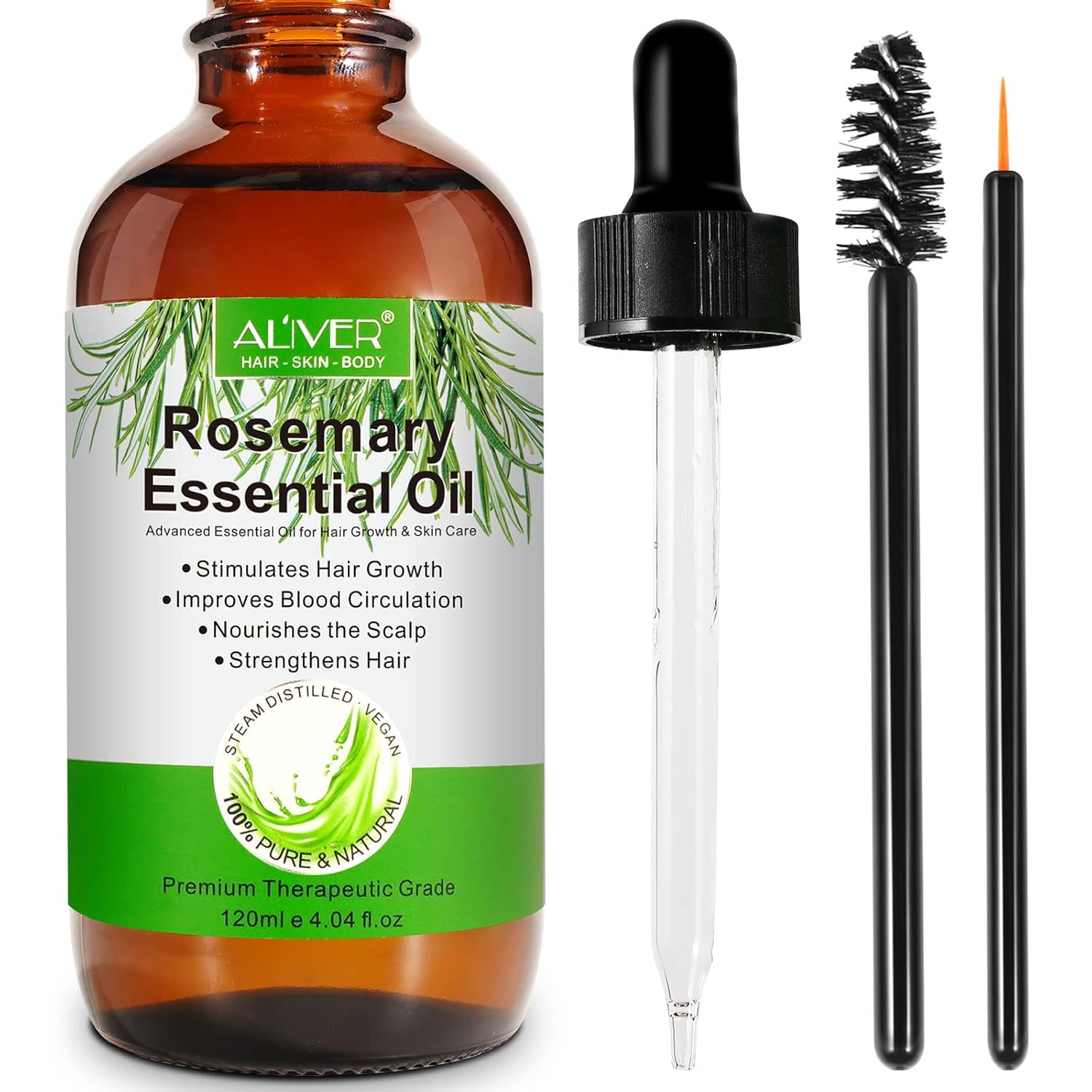 Rosemary Oil for Hair Growth & Skin Care, 100% Pure Organic Essential Oil, Rosemary Oil for Eyebrows and Eyelashes, Nourishes the Scalp, Stimulates Hair Growth, 120 ml