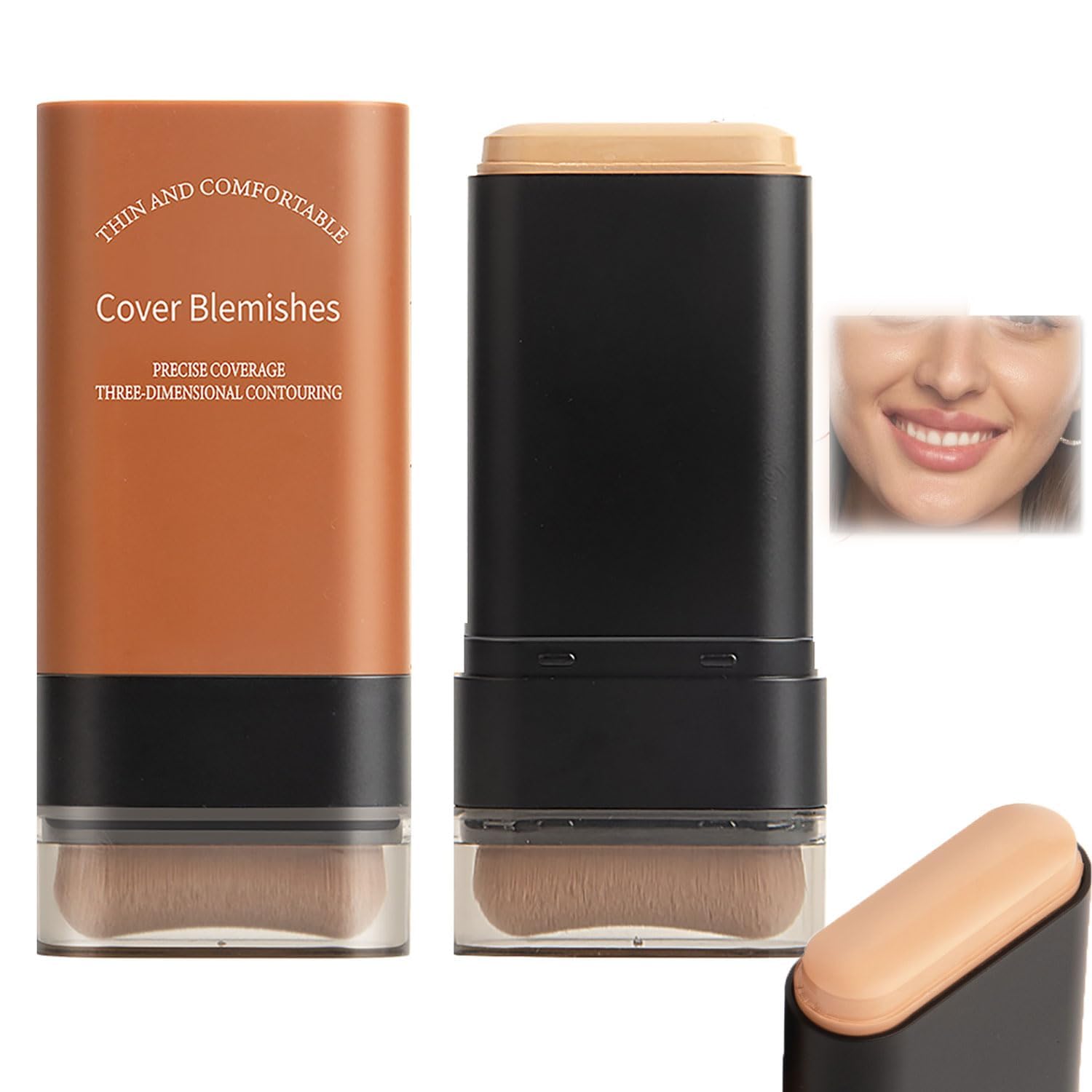 2025 Korean Moisturizing, Lightweight Foundation Stick with Integrated Brush, Flawless Eraser Foundation Stick, Waterproof Makeup with Full Coverage (03#)