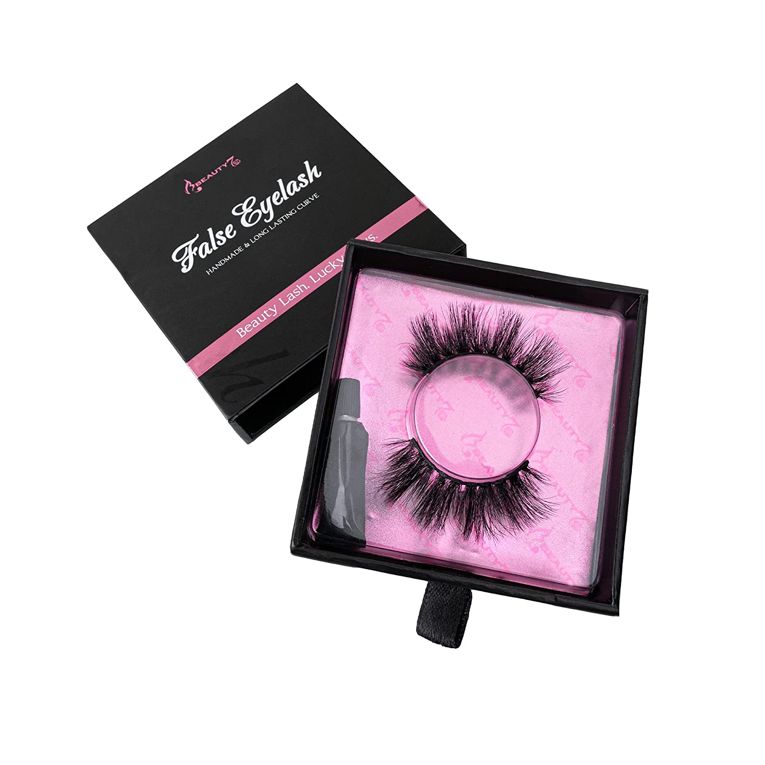 Beauty7 3D False Eyelashes with Adhesive Artificial Fibre Handmade Black Natural Multi-Layer Fake Lashes Reusable Storage Box - Brighten Multi-Way