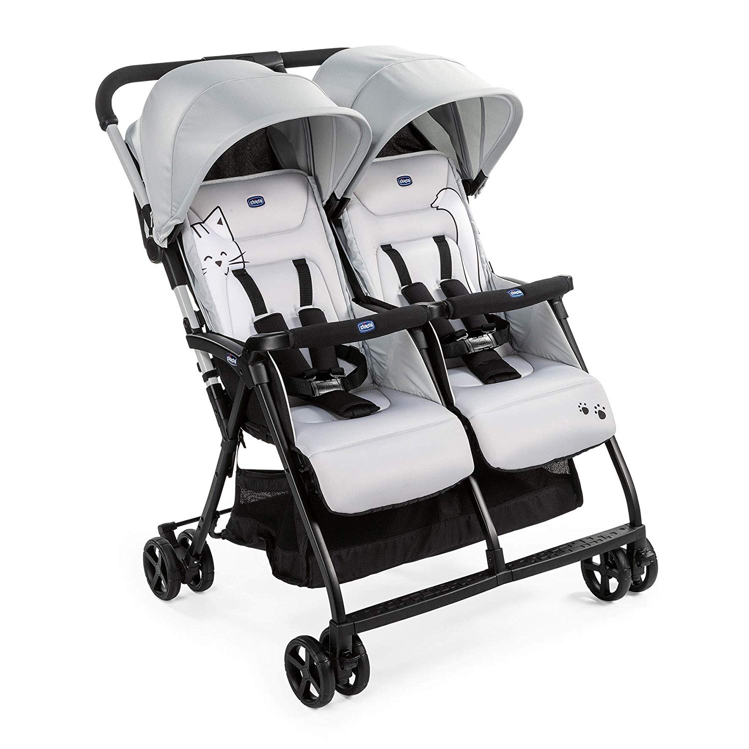 Chicco OHlalà Twin Double Pushchair from Birth to 15 kg, Pushchair for Twins and Siblings, Adjustable Foldable Twin Buggy, Rain Cover and Extendable Hood