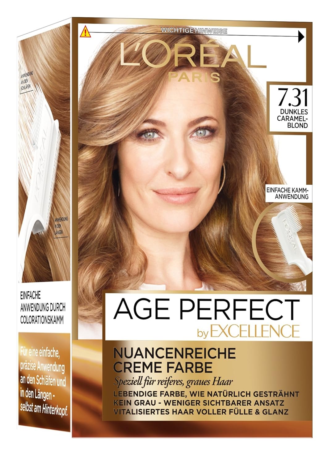 L\'Oréal Paris Excellence Age Perfect Coloration 7.31 Dark Caramel Blonde Pack of 3