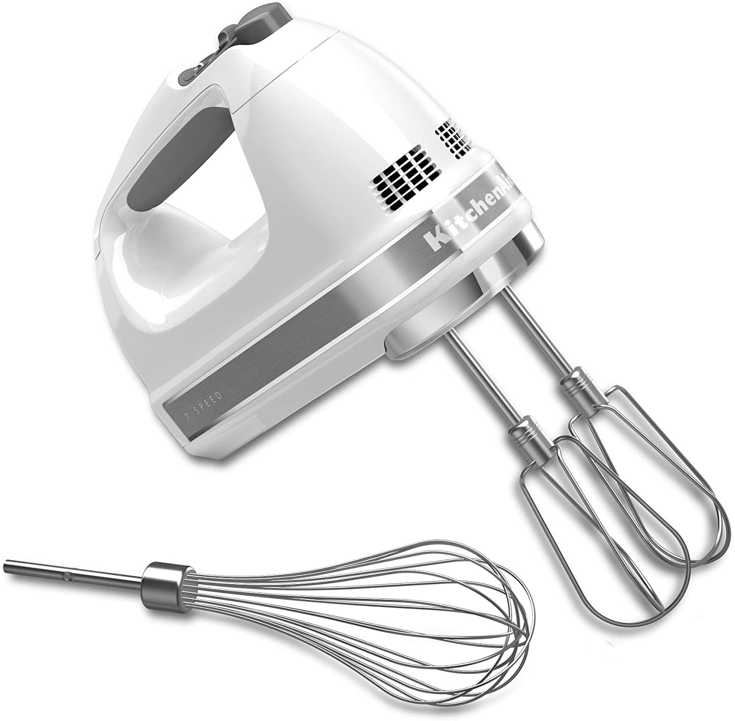 KitchenAid KHM7210WH Digital Hand Mixer with Turbo Beater II Accessories and Pro Whisk - White