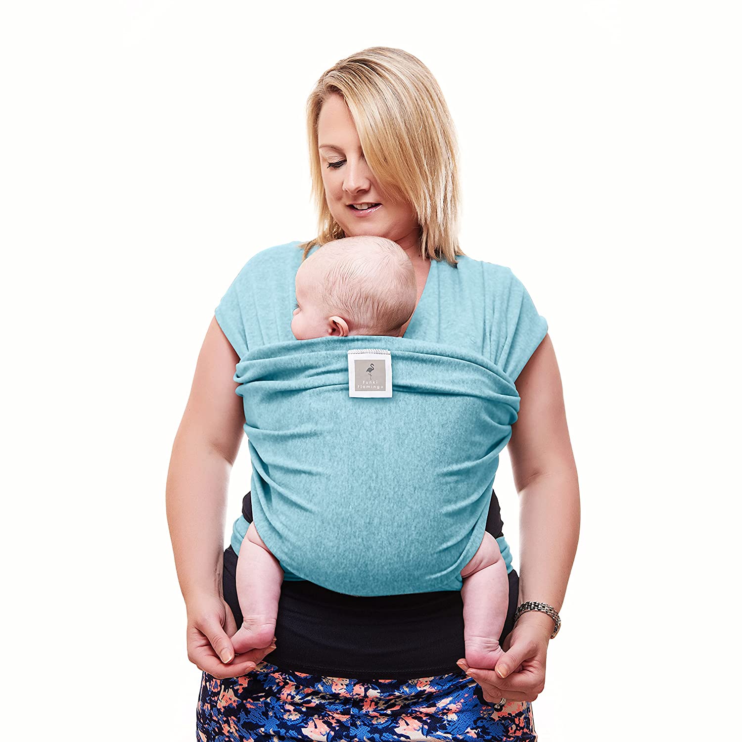 Funki Flamingo Newborn to Toddler Stretchy Baby Sling - One Size - Cozy & Calming - Light Blue