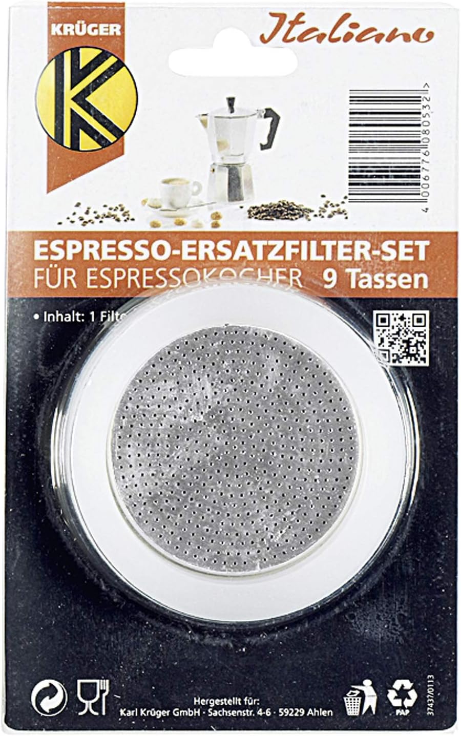 Karl Krüger 506s 1 Filter and 3 Eichtr. f. Espressok 9 t, silicone, white