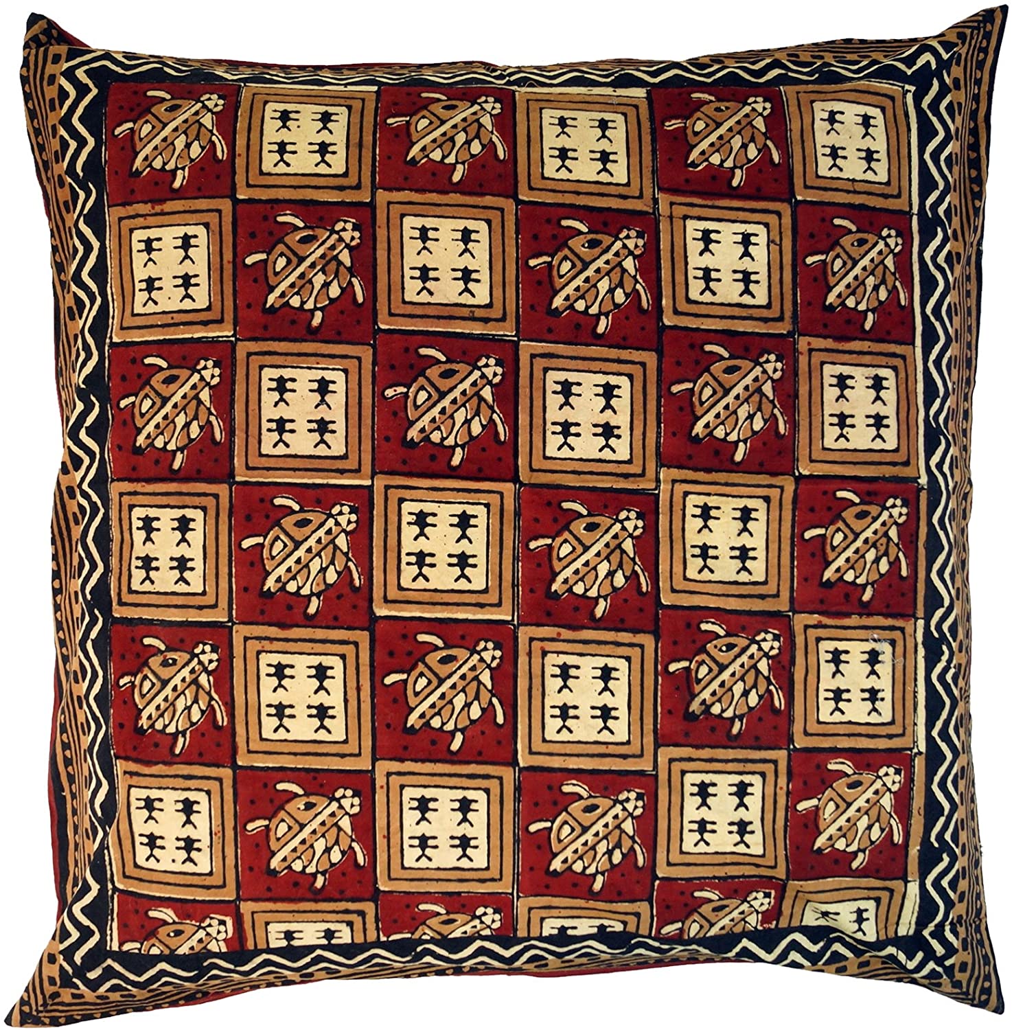 Guru-Shop GURU SHOP XL cushion cover, block print, cushion cover, ethnic, decorative cushion cover with traditional design, pattern 14, red, cotton, 80 x 80 x 0.2 cm, decorative cushion, sofa cushion