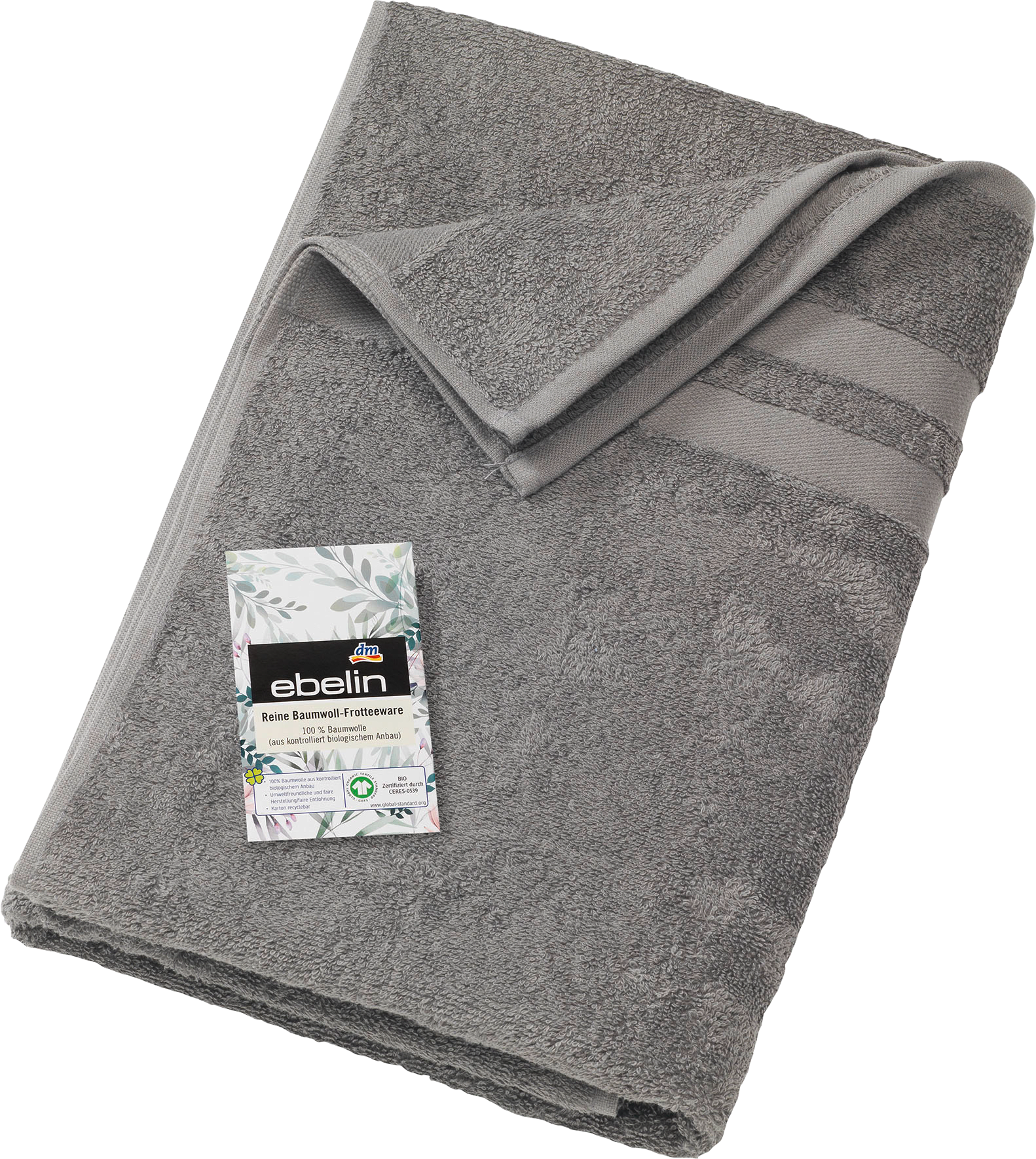 Shower Towel Made Of Terry Gray 100% Cotton Gots Certified, 1 Pcs
