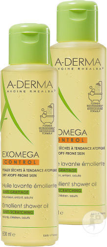 A-Derma Exomega Control Emollient Shower Oil Itching Relieving Tube 2x500ml