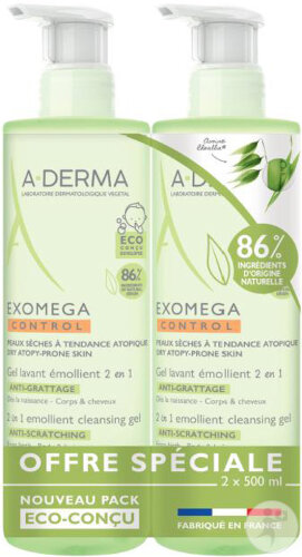 A-Derma Exomega Control Wash Gel 2 In 1 500ml Duo 2e Around -50%