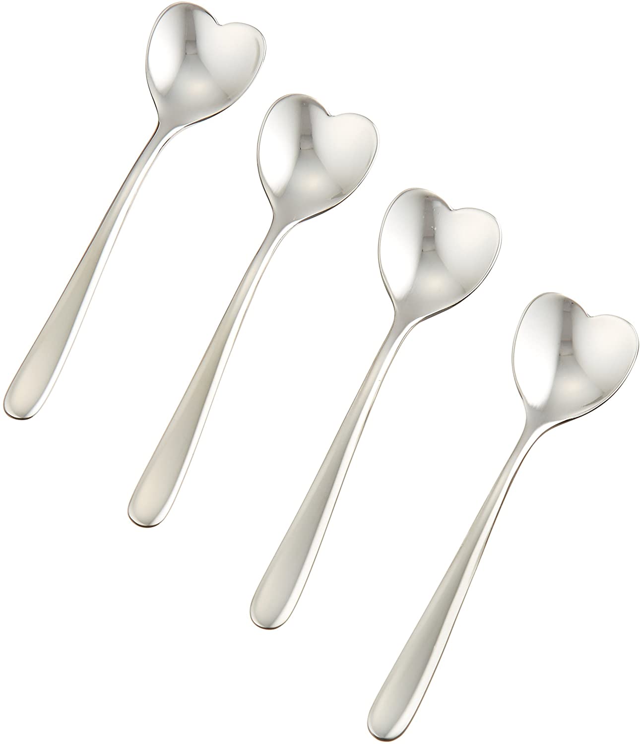 A Di Alessi Heart Shaped Coffee Spoons in 18/10 Stainless Steel Mirror Polished, Set of Four