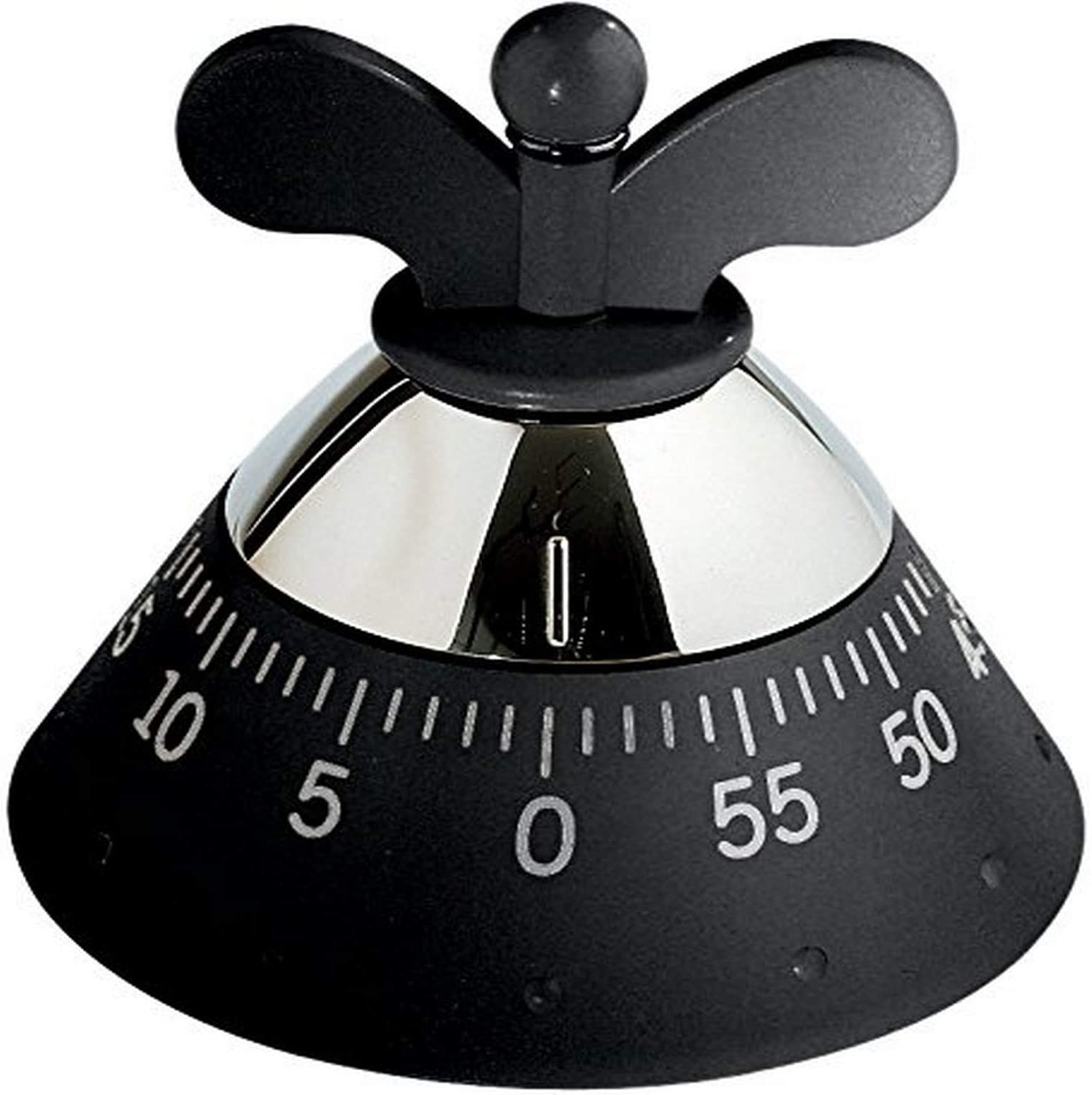 A Di Alessi Kitchen Timer in Thermoplastic Resin Featuring Mechanical Movemnet, Black