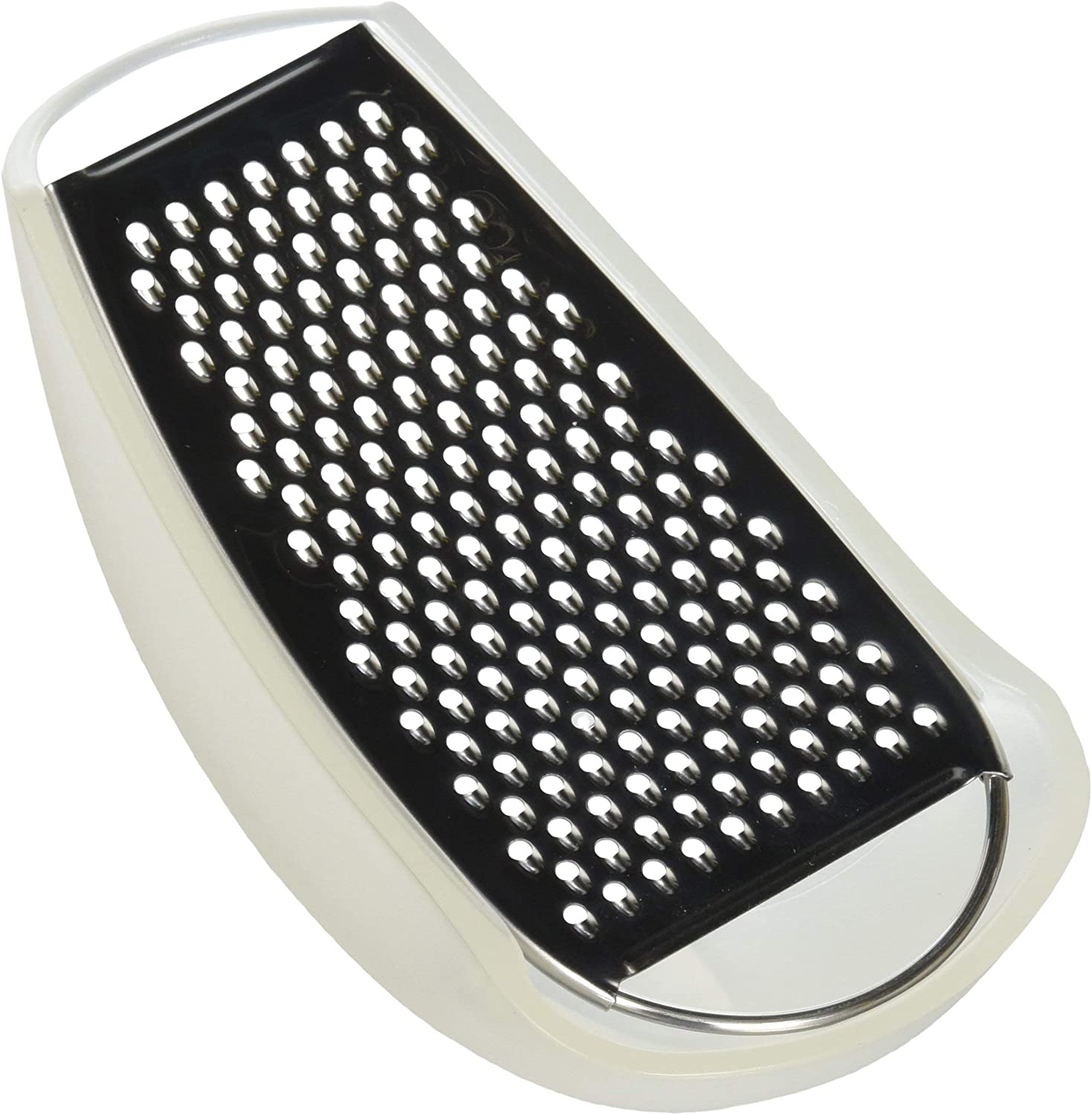 A Di Alessi Parmenide Grater with Cheese Cellar in Thermoplastic Resin, Ice and Steel Mirror Polished